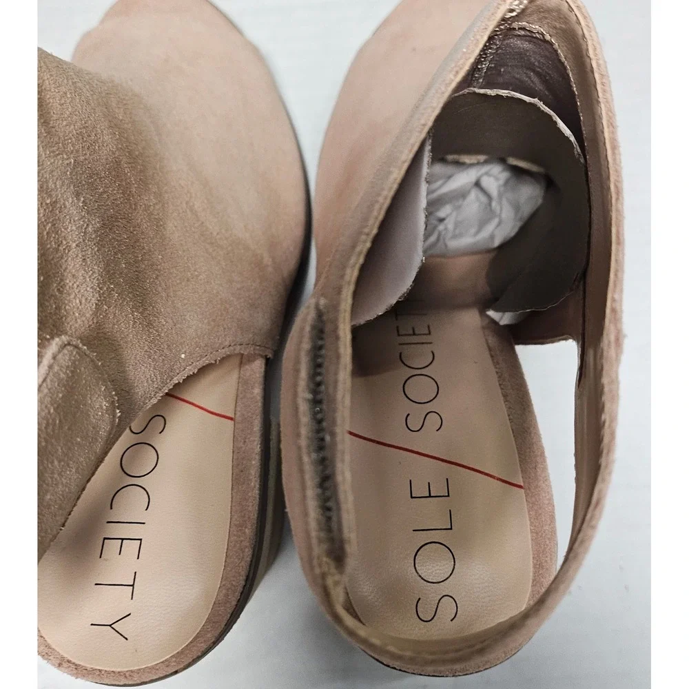 Sole Society Jagger Block Heel Peep Toe Booties Caramel Suede Women's Size 6.5‎